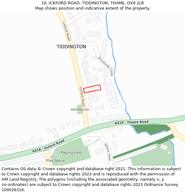 10, ICKFORD ROAD, TIDDINGTON, THAME, OX9 2LR: Location map and indicative extent of plot