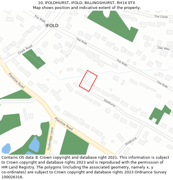 10, IFOLDHURST, IFOLD, BILLINGSHURST, RH14 0TX: Location map and indicative extent of plot