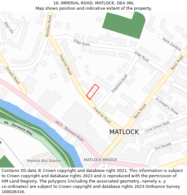 10, IMPERIAL ROAD, MATLOCK, DE4 3NL: Location map and indicative extent of plot