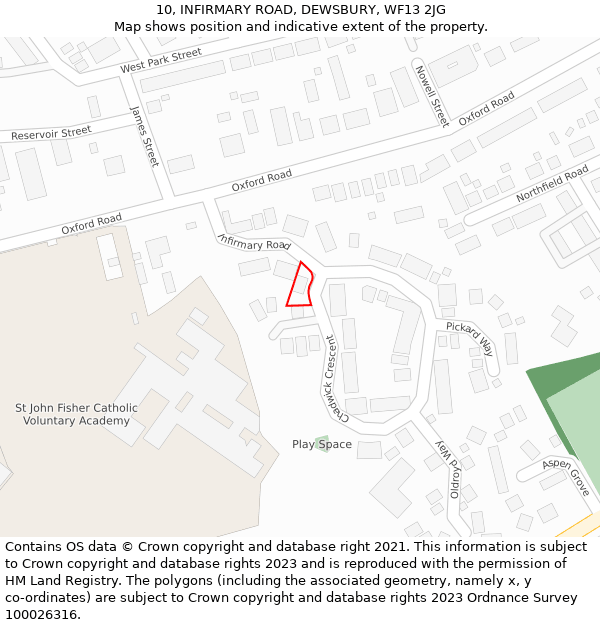 10, INFIRMARY ROAD, DEWSBURY, WF13 2JG: Location map and indicative extent of plot