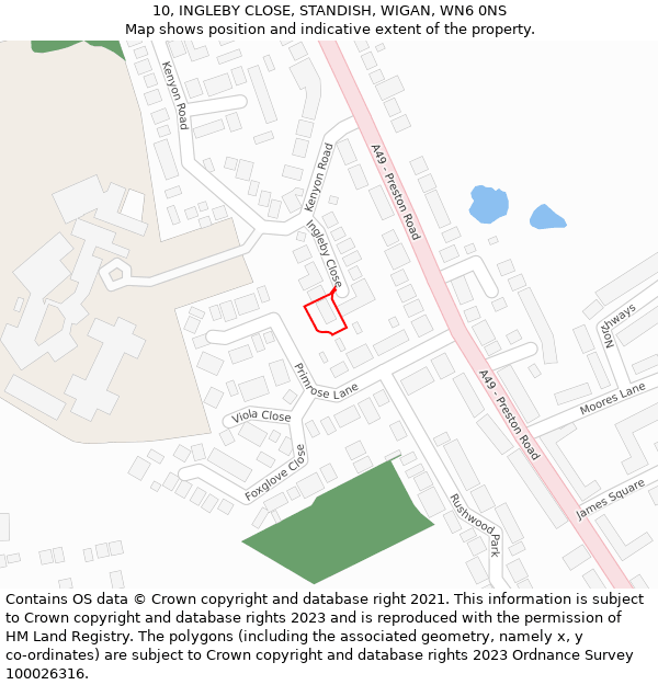 10, INGLEBY CLOSE, STANDISH, WIGAN, WN6 0NS: Location map and indicative extent of plot
