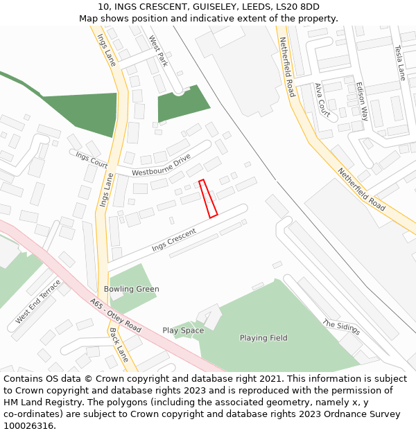 10, INGS CRESCENT, GUISELEY, LEEDS, LS20 8DD: Location map and indicative extent of plot