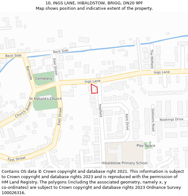 10, INGS LANE, HIBALDSTOW, BRIGG, DN20 9PF: Location map and indicative extent of plot