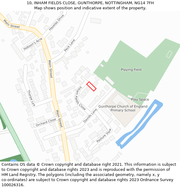 10, INHAM FIELDS CLOSE, GUNTHORPE, NOTTINGHAM, NG14 7FH: Location map and indicative extent of plot