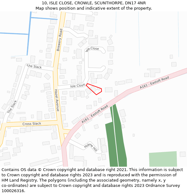 10, ISLE CLOSE, CROWLE, SCUNTHORPE, DN17 4NR: Location map and indicative extent of plot