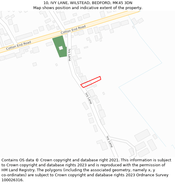 10, IVY LANE, WILSTEAD, BEDFORD, MK45 3DN: Location map and indicative extent of plot