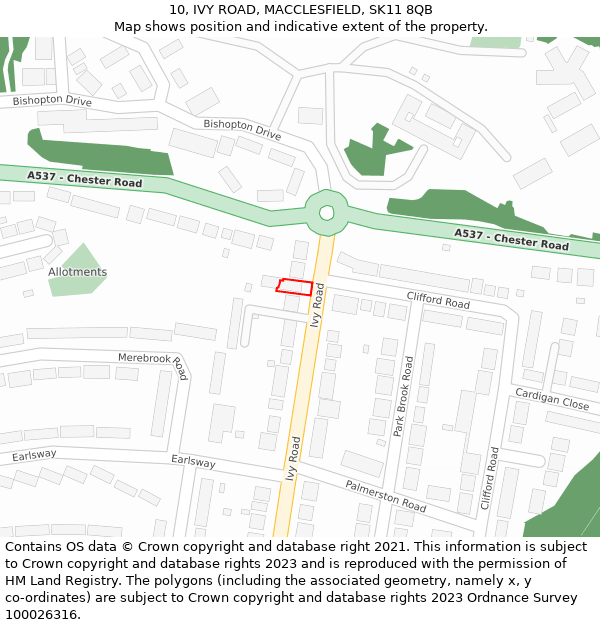 10, IVY ROAD, MACCLESFIELD, SK11 8QB: Location map and indicative extent of plot