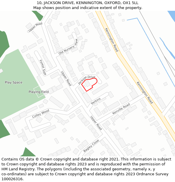 10, JACKSON DRIVE, KENNINGTON, OXFORD, OX1 5LL: Location map and indicative extent of plot