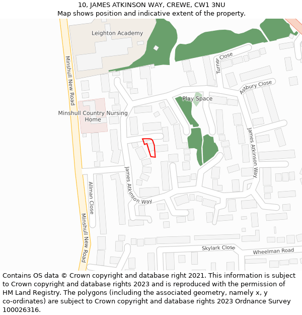 10, JAMES ATKINSON WAY, CREWE, CW1 3NU: Location map and indicative extent of plot