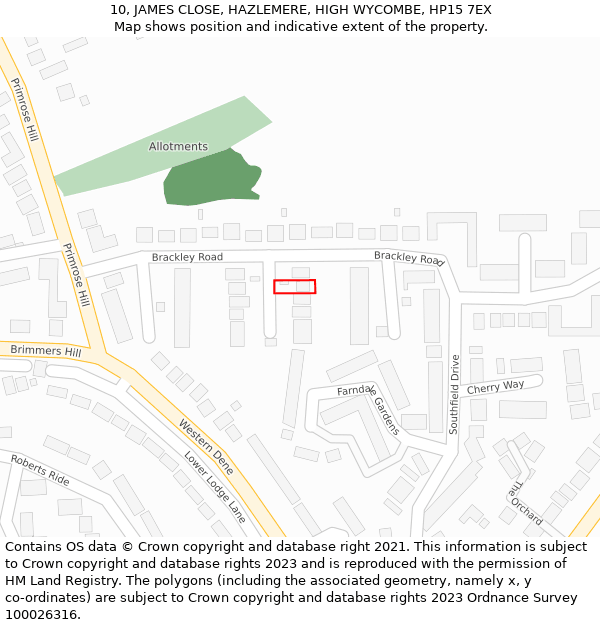 10, JAMES CLOSE, HAZLEMERE, HIGH WYCOMBE, HP15 7EX: Location map and indicative extent of plot