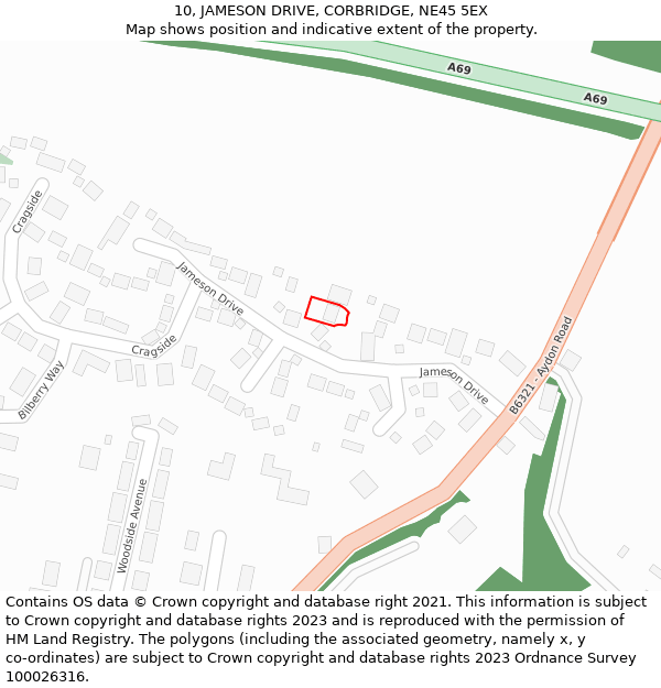 10, JAMESON DRIVE, CORBRIDGE, NE45 5EX: Location map and indicative extent of plot