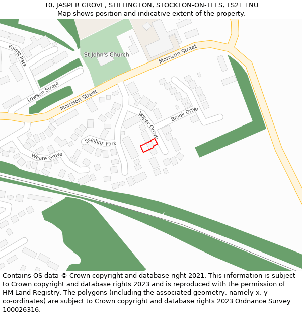 10, JASPER GROVE, STILLINGTON, STOCKTON-ON-TEES, TS21 1NU: Location map and indicative extent of plot