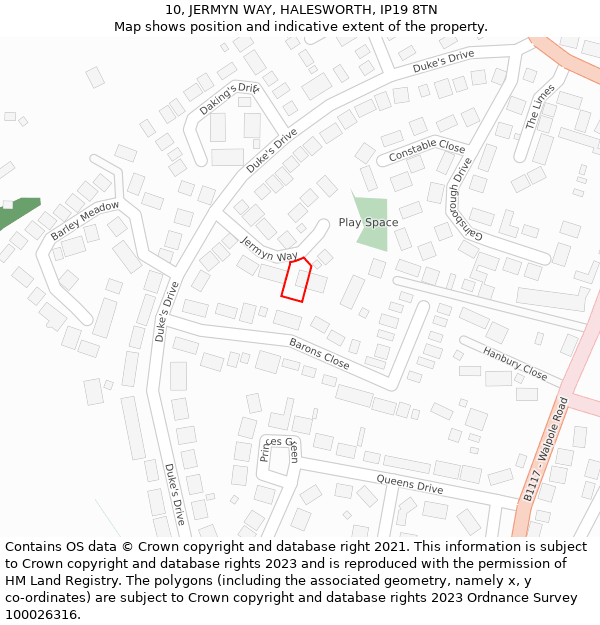 10, JERMYN WAY, HALESWORTH, IP19 8TN: Location map and indicative extent of plot