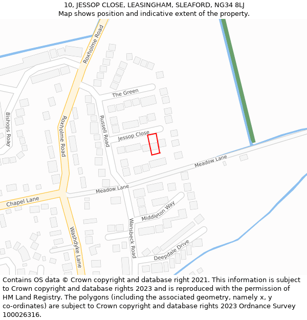 10, JESSOP CLOSE, LEASINGHAM, SLEAFORD, NG34 8LJ: Location map and indicative extent of plot