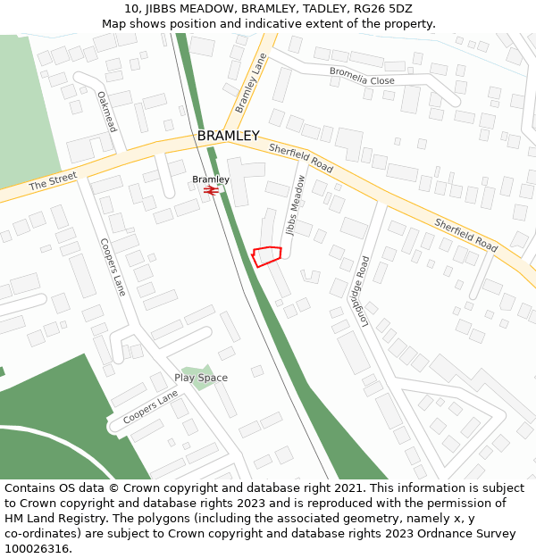 10, JIBBS MEADOW, BRAMLEY, TADLEY, RG26 5DZ: Location map and indicative extent of plot