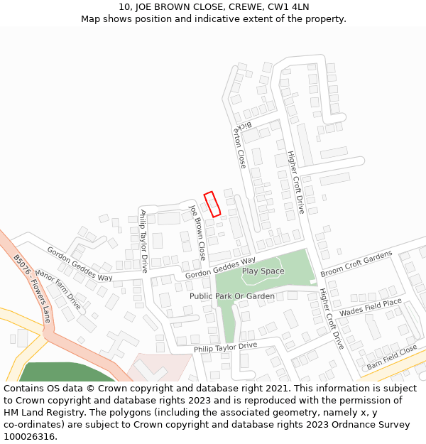 10, JOE BROWN CLOSE, CREWE, CW1 4LN: Location map and indicative extent of plot