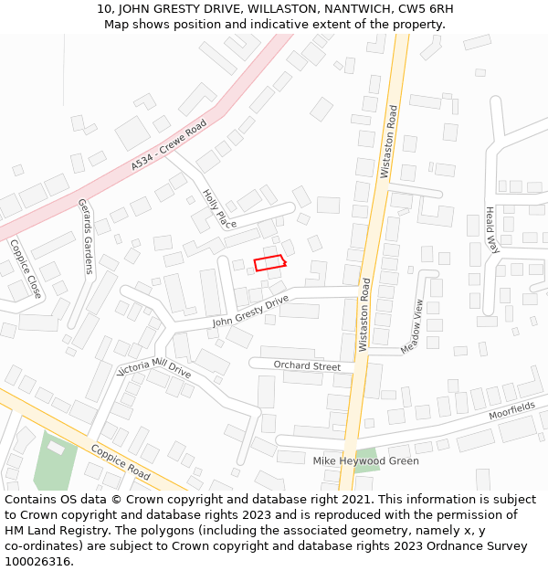 10, JOHN GRESTY DRIVE, WILLASTON, NANTWICH, CW5 6RH: Location map and indicative extent of plot