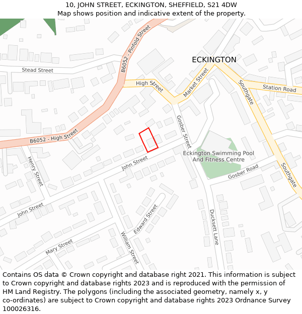 10, JOHN STREET, ECKINGTON, SHEFFIELD, S21 4DW: Location map and indicative extent of plot