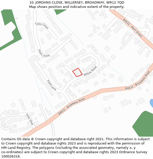 10, JORDANS CLOSE, WILLERSEY, BROADWAY, WR12 7QD: Location map and indicative extent of plot