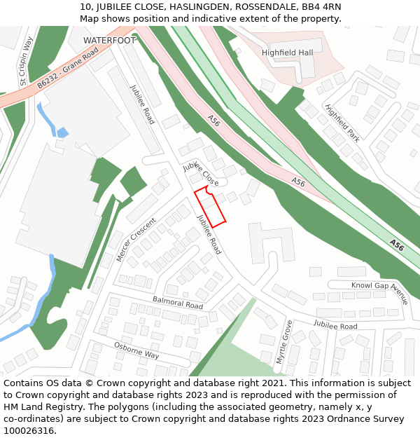 10, JUBILEE CLOSE, HASLINGDEN, ROSSENDALE, BB4 4RN: Location map and indicative extent of plot
