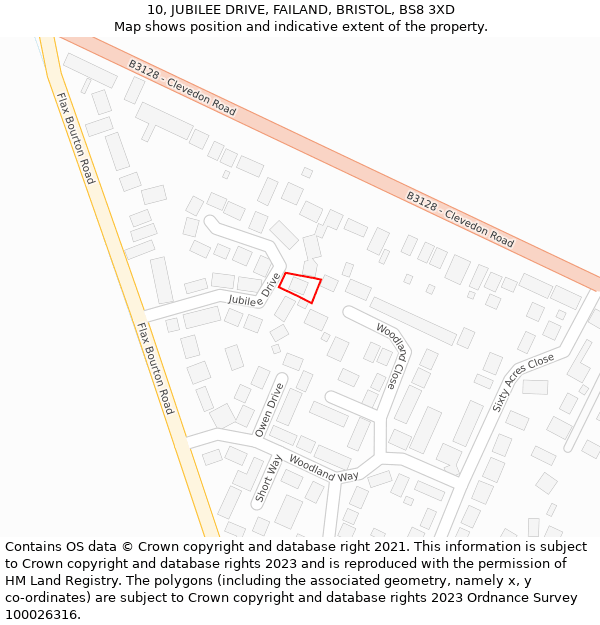 10, JUBILEE DRIVE, FAILAND, BRISTOL, BS8 3XD: Location map and indicative extent of plot