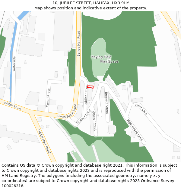 10, JUBILEE STREET, HALIFAX, HX3 9HY: Location map and indicative extent of plot