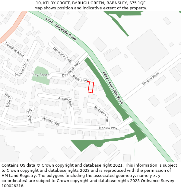 10, KELBY CROFT, BARUGH GREEN, BARNSLEY, S75 1QF: Location map and indicative extent of plot