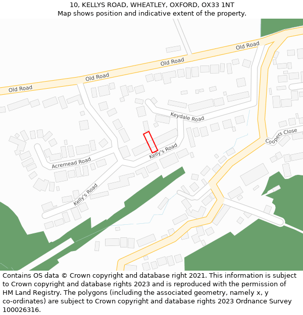10, KELLYS ROAD, WHEATLEY, OXFORD, OX33 1NT: Location map and indicative extent of plot