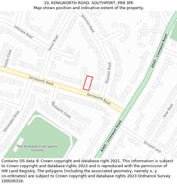 10, KENILWORTH ROAD, SOUTHPORT, PR8 3PE: Location map and indicative extent of plot