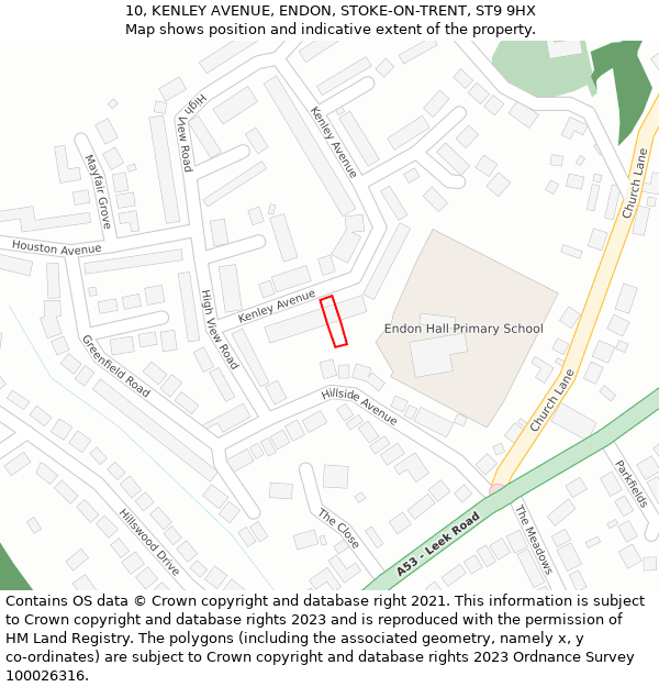 10, KENLEY AVENUE, ENDON, STOKE-ON-TRENT, ST9 9HX: Location map and indicative extent of plot