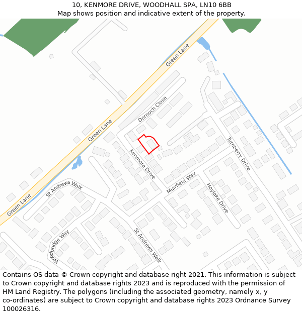 10, KENMORE DRIVE, WOODHALL SPA, LN10 6BB: Location map and indicative extent of plot