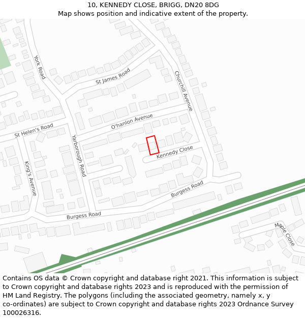 10, KENNEDY CLOSE, BRIGG, DN20 8DG: Location map and indicative extent of plot