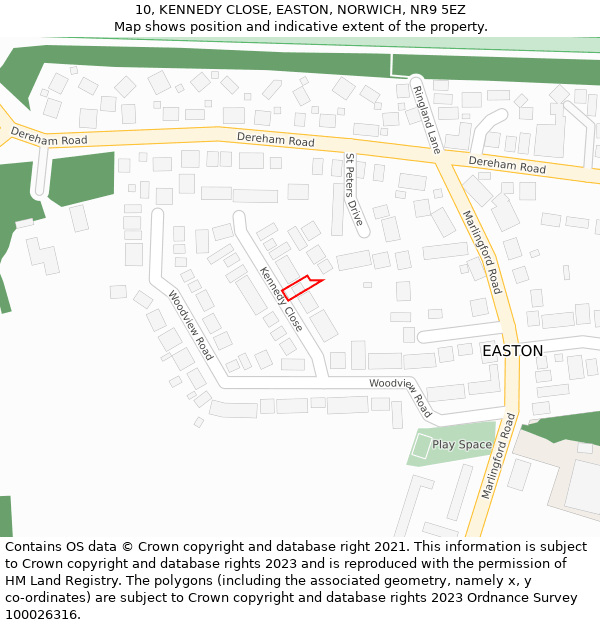 10, KENNEDY CLOSE, EASTON, NORWICH, NR9 5EZ: Location map and indicative extent of plot