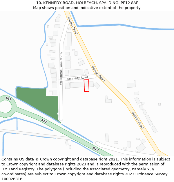 10, KENNEDY ROAD, HOLBEACH, SPALDING, PE12 8AF: Location map and indicative extent of plot