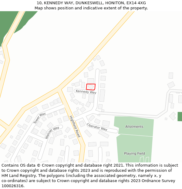 10, KENNEDY WAY, DUNKESWELL, HONITON, EX14 4XG: Location map and indicative extent of plot