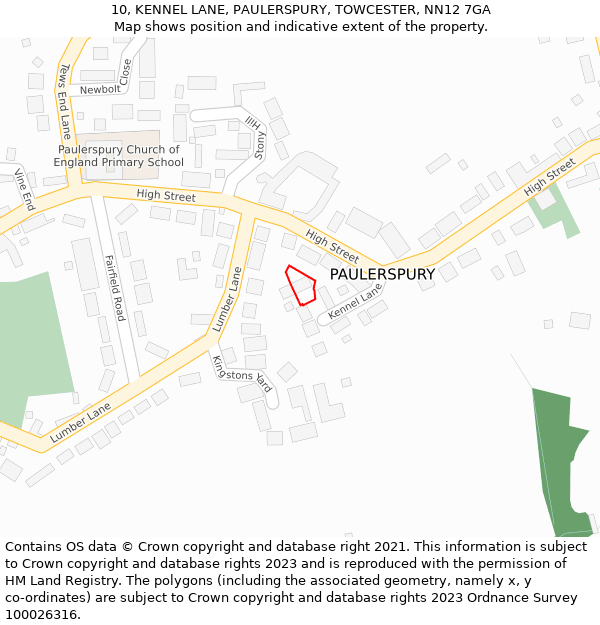 10, KENNEL LANE, PAULERSPURY, TOWCESTER, NN12 7GA: Location map and indicative extent of plot