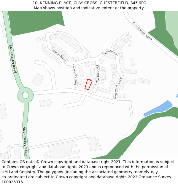 10, KENNING PLACE, CLAY CROSS, CHESTERFIELD, S45 9FG: Location map and indicative extent of plot