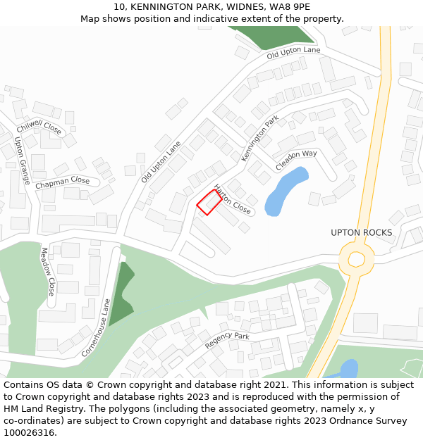 10, KENNINGTON PARK, WIDNES, WA8 9PE: Location map and indicative extent of plot