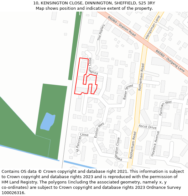 10, KENSINGTON CLOSE, DINNINGTON, SHEFFIELD, S25 3RY: Location map and indicative extent of plot