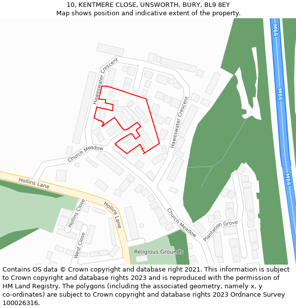 10, KENTMERE CLOSE, UNSWORTH, BURY, BL9 8EY: Location map and indicative extent of plot