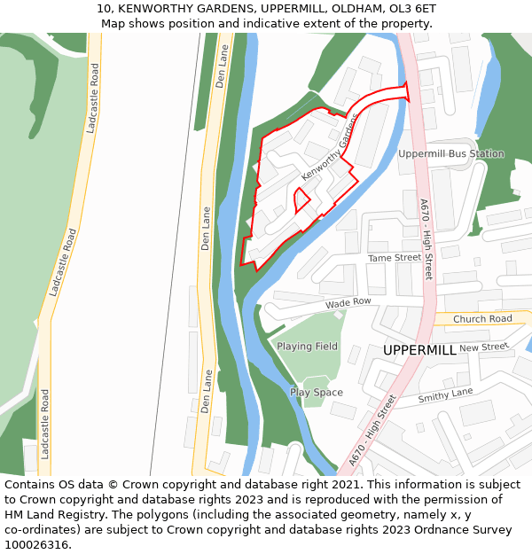 10, KENWORTHY GARDENS, UPPERMILL, OLDHAM, OL3 6ET: Location map and indicative extent of plot