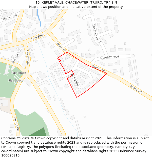 10, KERLEY VALE, CHACEWATER, TRURO, TR4 8JN: Location map and indicative extent of plot