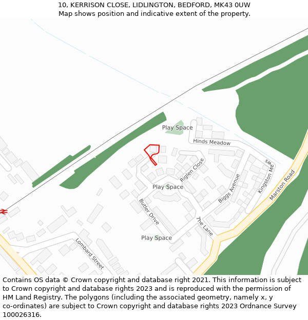 10, KERRISON CLOSE, LIDLINGTON, BEDFORD, MK43 0UW: Location map and indicative extent of plot