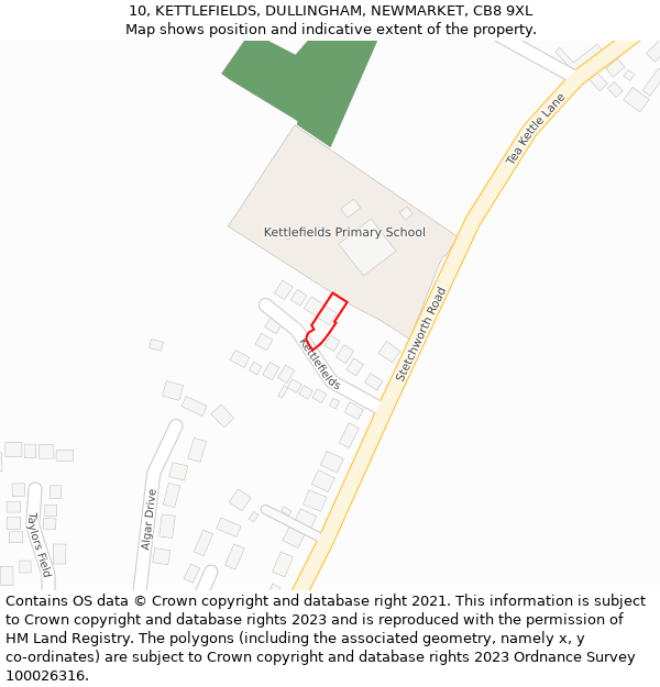 10, KETTLEFIELDS, DULLINGHAM, NEWMARKET, CB8 9XL: Location map and indicative extent of plot