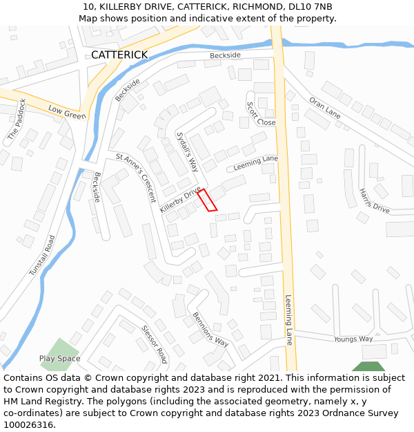 10, KILLERBY DRIVE, CATTERICK, RICHMOND, DL10 7NB: Location map and indicative extent of plot