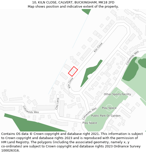 10, KILN CLOSE, CALVERT, BUCKINGHAM, MK18 2FD: Location map and indicative extent of plot