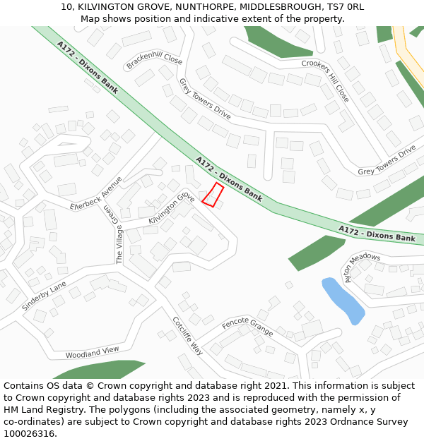 10, KILVINGTON GROVE, NUNTHORPE, MIDDLESBROUGH, TS7 0RL: Location map and indicative extent of plot