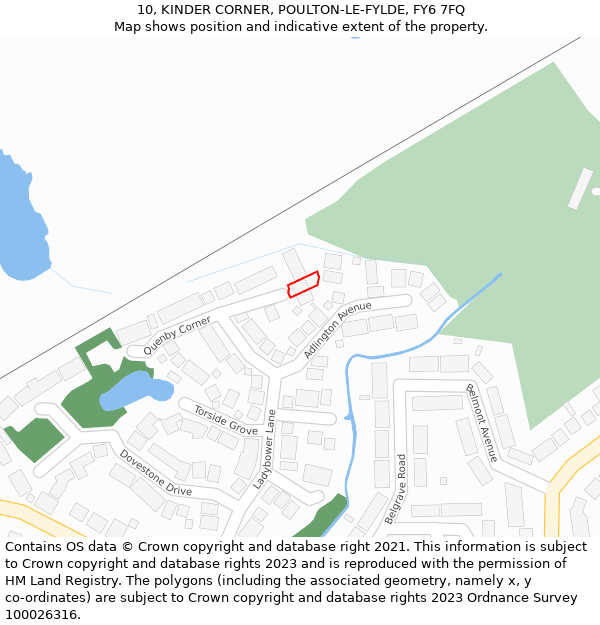 10, KINDER CORNER, POULTON-LE-FYLDE, FY6 7FQ: Location map and indicative extent of plot