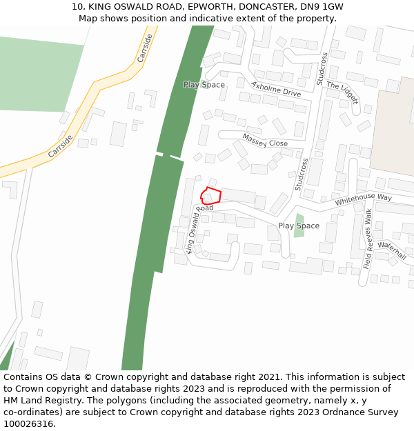 10, KING OSWALD ROAD, EPWORTH, DONCASTER, DN9 1GW: Location map and indicative extent of plot