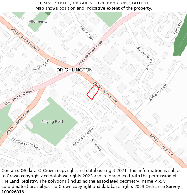 10, KING STREET, DRIGHLINGTON, BRADFORD, BD11 1EL: Location map and indicative extent of plot